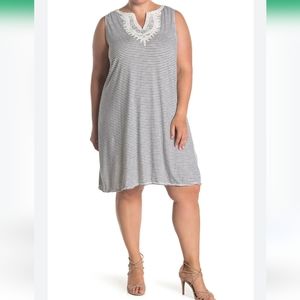 MAX STUDIO Crochet Knit Trim Stripe Sleeveless Dress Size 1X